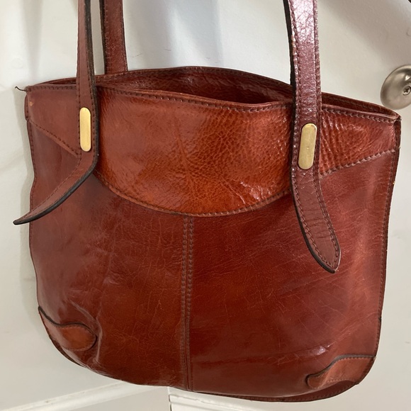 Women’s Artisanal Leather Tote Bag Cognac Minimal Handcrafted Vintage Style - Picture 4 of 11